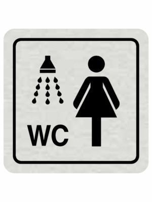 Značení budov, prostorů a vstupů - Označení místnosti (Piktogramy): WC a sprcha ženy (Stříbrná, Čtverec