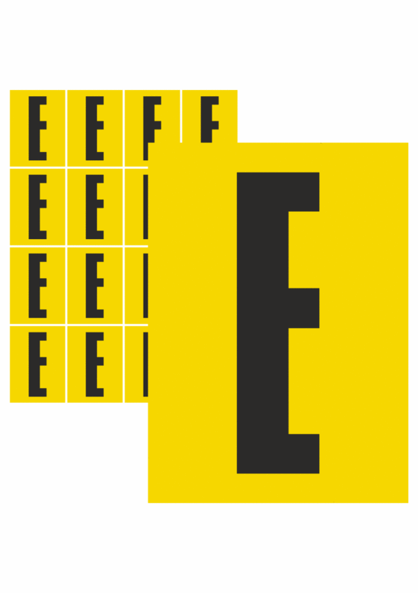 Čísla a písmena - Písmena na samolepicí fólii: E (Žlutý podklad)