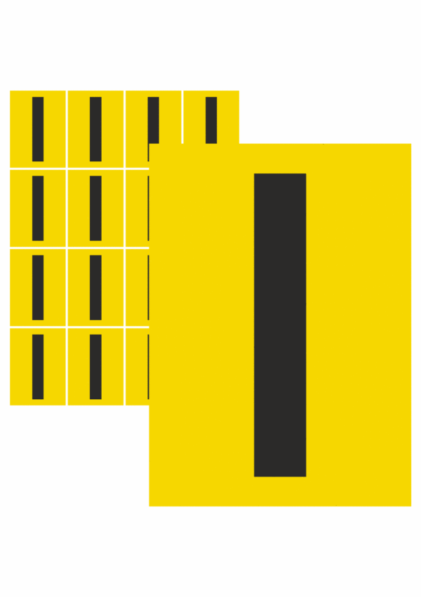 Čísla a písmena - Písmena na samolepicí fólii: I (Žlutý podklad)