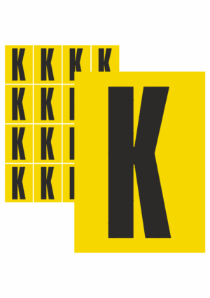 Čísla a písmena - Písmena na samolepicí fólii: K (Žlutý podklad)