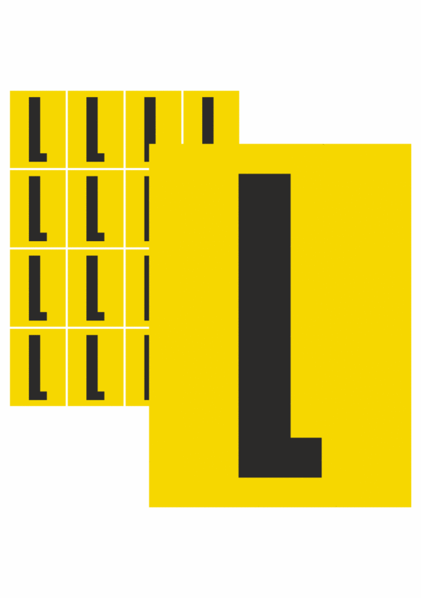 Čísla a písmena - Písmena na samolepicí fólii: L (Žlutý podklad)