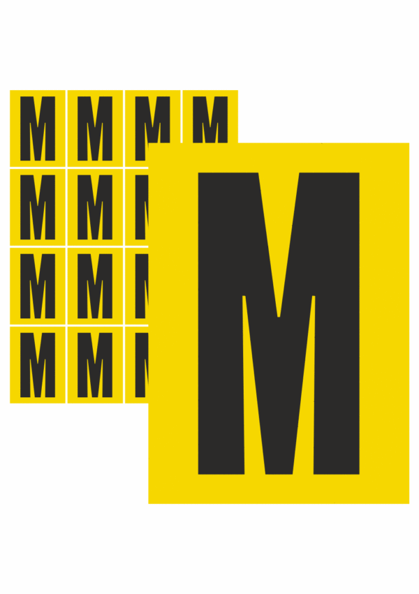 Čísla a písmena - Písmena na samolepicí fólii: M (Žlutý podklad)