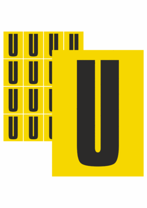 Čísla a písmena - Písmena na samolepicí fólii: U (Žlutý podklad)