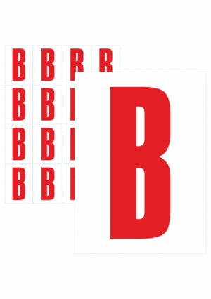 Čísla a písmena - Písmeno na samolepicí fólii PVC s bílým podkladem: B (Červené)