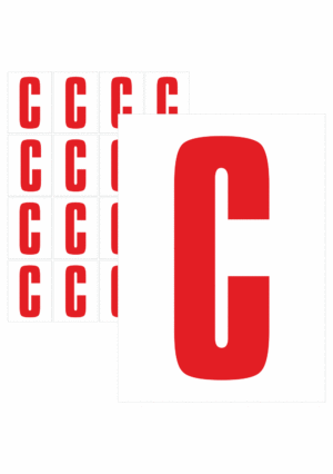 Čísla a písmena - Písmeno na samolepicí fólii PVC s bílým podkladem: C (Červené)