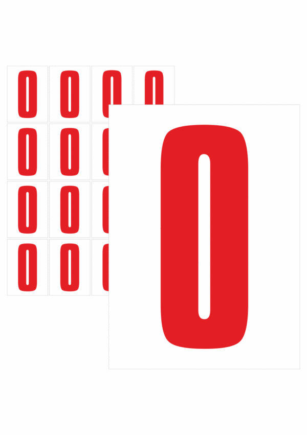 Čísla a písmena - Písmeno na samolepicí fólii PVC s bílým podkladem: O (Červené)