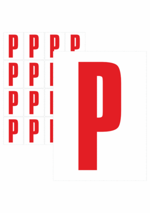 Čísla a písmena - Písmeno na samolepicí fólii PVC s bílým podkladem: P (Červené)