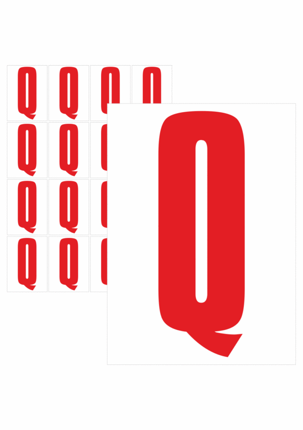 Čísla a písmena - Písmeno na samolepicí fólii PVC s bílým podkladem: Q (Červené)