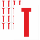Čísla a písmena - Písmeno na samolepicí fólii PVC s bílým podkladem: T (Červené)