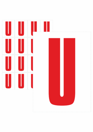 Čísla a písmena - Písmeno na samolepicí fólii PVC s bílým podkladem: U (Červené)