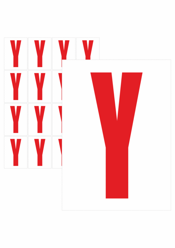 Čísla a písmena - Písmeno na samolepicí fólii PVC s bílým podkladem: Y (Červené)