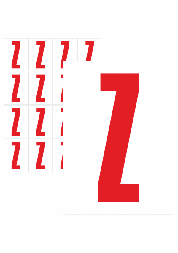 Čísla a písmena - Písmeno na samolepicí fólii PVC s bílým podkladem: Z (Červené)