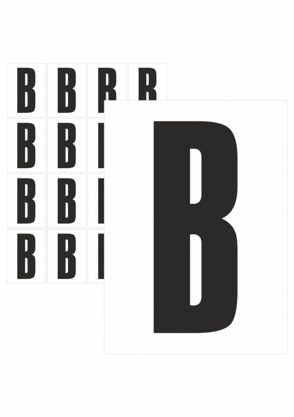 Čísla a písmena - Písmeno na samolepicí fólii PVC s bílým podkladem: B (Černé)