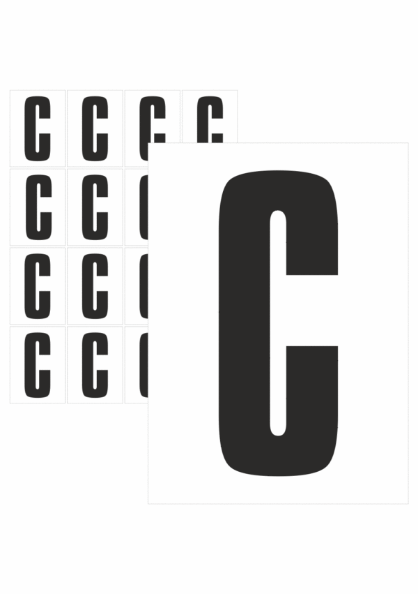 Čísla a písmena - Písmeno na samolepicí fólii PVC s bílým podkladem: C (Černé)