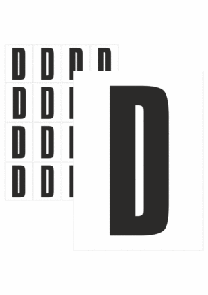 Čísla a písmena - Písmeno na samolepicí fólii PVC s bílým podkladem: D (Černé)
