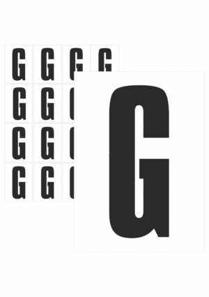 Čísla a písmena - Písmeno na samolepicí fólii PVC s bílým podkladem: G (Černé)