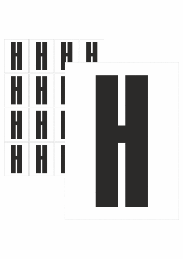 Čísla a písmena - Písmeno na samolepicí fólii PVC s bílým podkladem: H (Černé)
