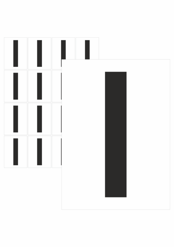 Čísla a písmena - Písmeno na samolepicí fólii PVC s bílým podkladem: I (Černé)