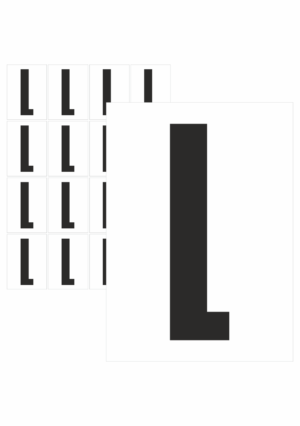 Čísla a písmena - Písmeno na samolepicí fólii PVC s bílým podkladem: L (Černé)