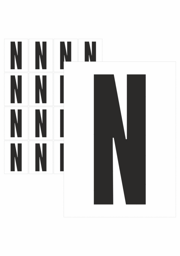 Čísla a písmena - Písmeno na samolepicí fólii PVC s bílým podkladem: N (Černé)