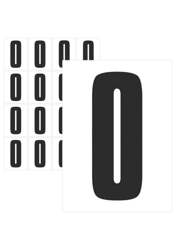 Čísla a písmena - Písmeno na samolepicí fólii PVC s bílým podkladem: O (Černé)