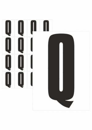 Čísla a písmena - Písmeno na samolepicí fólii PVC s bílým podkladem: Q (Černé)
