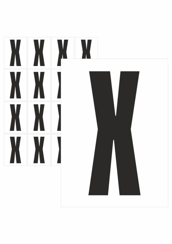 Čísla a písmena - Písmeno na samolepicí fólii PVC s bílým podkladem: X (Černé)