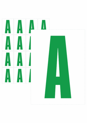 Čísla a písmena - Písmeno na samolepicí fólii PVC s bílým podkladem: A (Zelené)