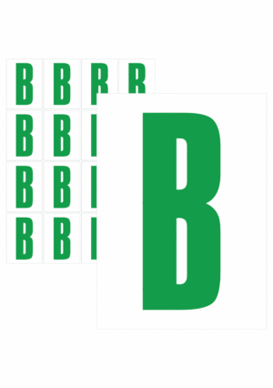 Čísla a písmena - Písmeno na samolepicí fólii PVC s bílým podkladem: B (Zelené)