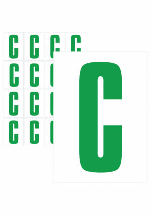 Čísla a písmena - Písmeno na samolepicí fólii PVC s bílým podkladem: C (Zelené)