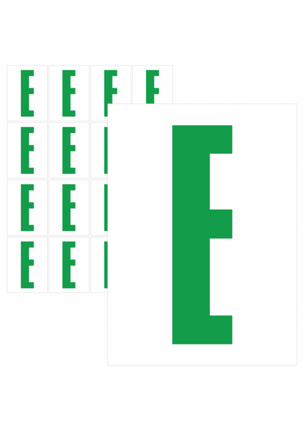 Čísla a písmena - Písmeno na samolepicí fólii PVC s bílým podkladem: E (Zelené)