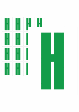 Čísla a písmena - Písmeno na samolepicí fólii PVC s bílým podkladem: H (Zelené)