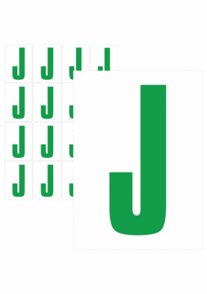 Čísla a písmena - Písmeno na samolepicí fólii PVC s bílým podkladem: J (Zelené)