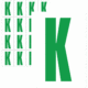 Čísla a písmena - Písmeno na samolepicí fólii PVC s bílým podkladem: K (Zelené)