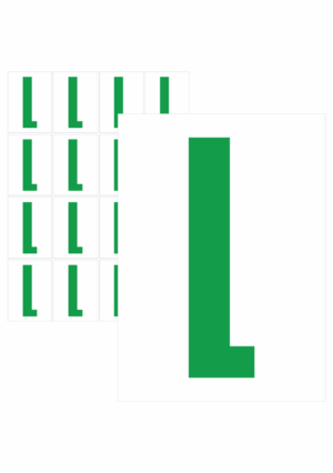 Čísla a písmena - Písmeno na samolepicí fólii PVC s bílým podkladem: L (Zelené)