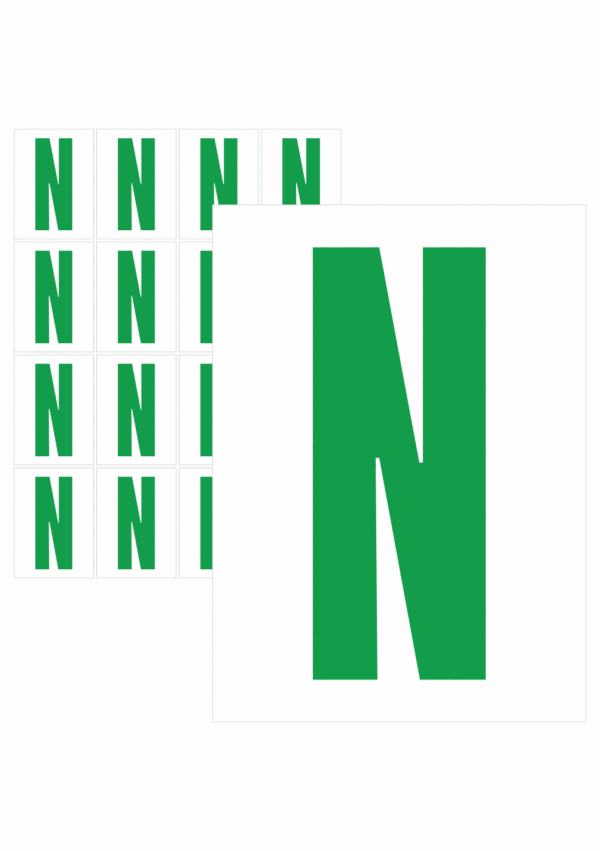 Čísla a písmena - Písmeno na samolepicí fólii PVC s bílým podkladem: N (Zelená)
