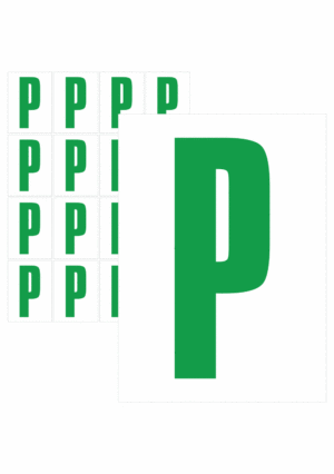 Čísla a písmena - Písmeno na samolepicí fólii PVC s bílým podkladem: P (Zelené)