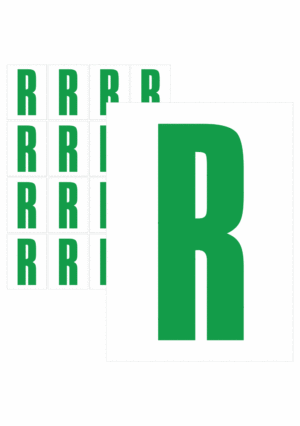 Čísla a písmena - Písmeno na samolepicí fólii PVC s bílým podkladem: R (Zelené)