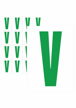 Čísla a písmena - Písmeno na samolepicí fólii PVC s bílým podkladem: V (Zelené)