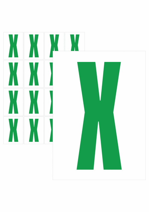 Čísla a písmena - Písmeno na samolepicí fólii PVC s bílým podkladem: X (Zelené)