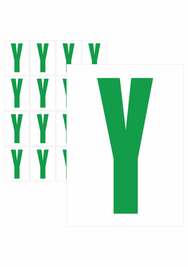 Čísla a písmena - Písmeno na samolepicí fólii PVC s bílým podkladem: Y (Zelené)