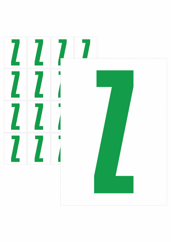 Čísla a písmena - Písmeno na samolepicí fólii PVC s bílým podkladem: Z (Zelené)