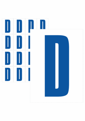 Čísla a písmena - Písmeno na samolepicí fólii PVC s bílým podkladem: D (Modré)