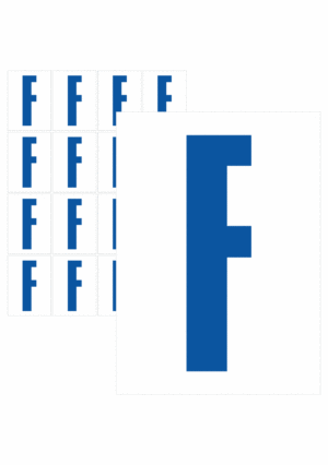 Čísla a písmena - Písmeno na samolepicí fólii PVC s bílým podkladem: F (Modré)