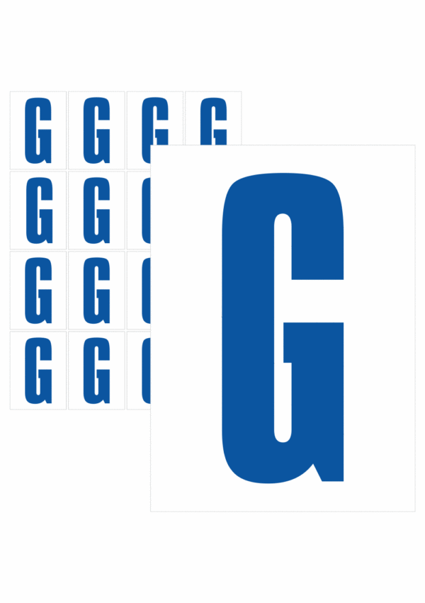 Čísla a písmena - Písmeno na samolepicí fólii PVC s bílým podkladem: G (Modré)