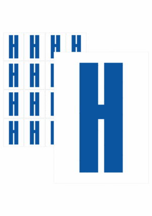 Čísla a písmena - Písmeno na samolepicí fólii PVC s bílým podkladem: H (Modré)