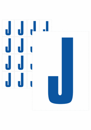 Čísla a písmena - Písmeno na samolepicí fólii PVC s bílým podkladem: J (Modré)