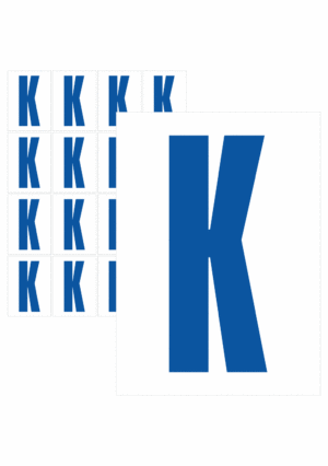 Čísla a písmena - Písmeno na samolepicí fólii PVC s bílým podkladem: K (Modré)