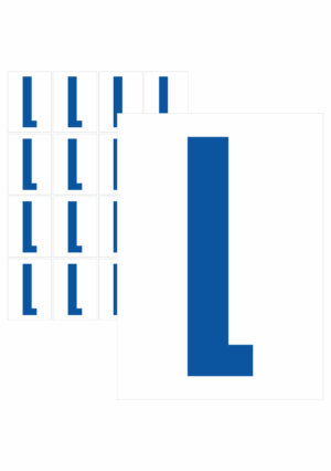 Čísla a písmena - Písmeno na samolepicí fólii PVC s bílým podkladem: L (Modré)