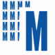 Čísla a písmena - Písmeno na samolepicí fólii PVC s bílým podkladem: M (Modré)